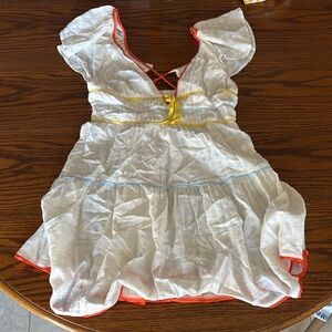 Anthropologie White Ruched Sundress with Flutter Sleeves